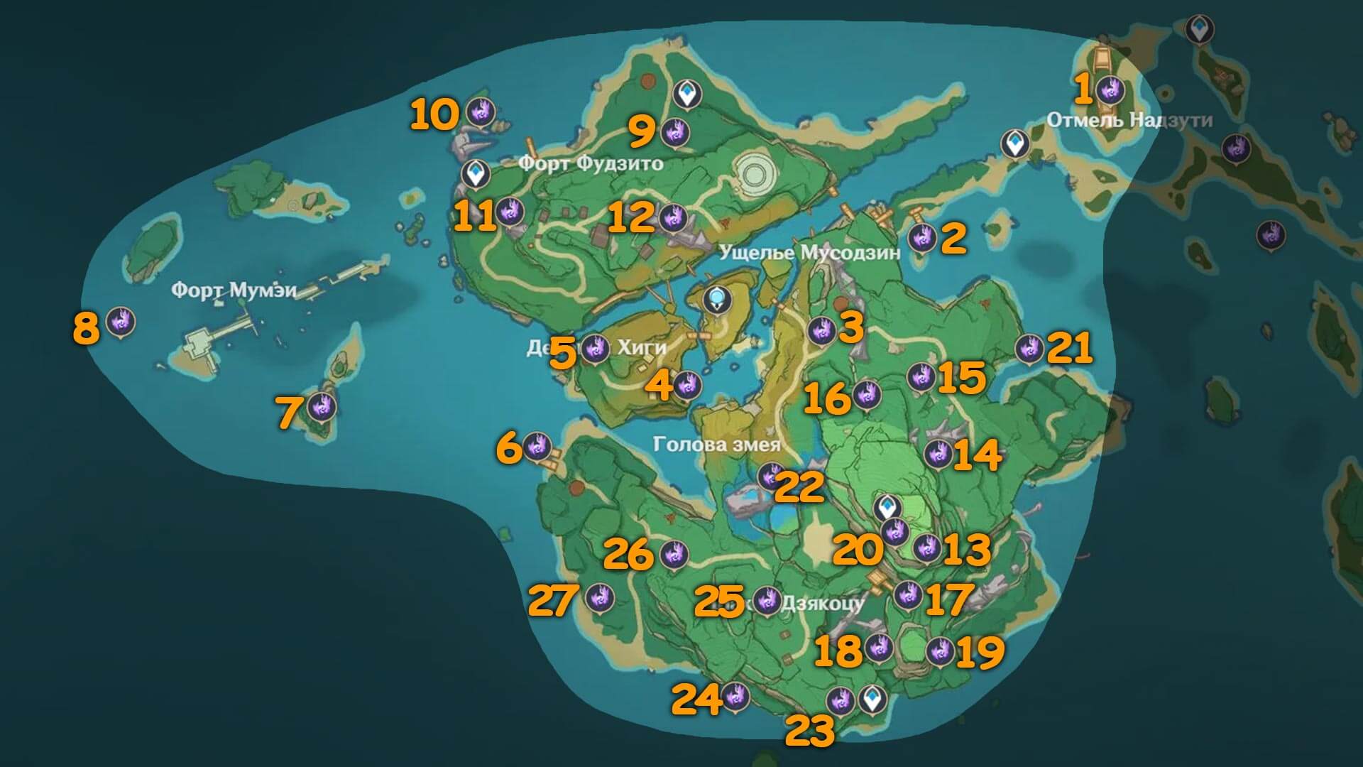 Карта Электрокулов на острове Ясиори