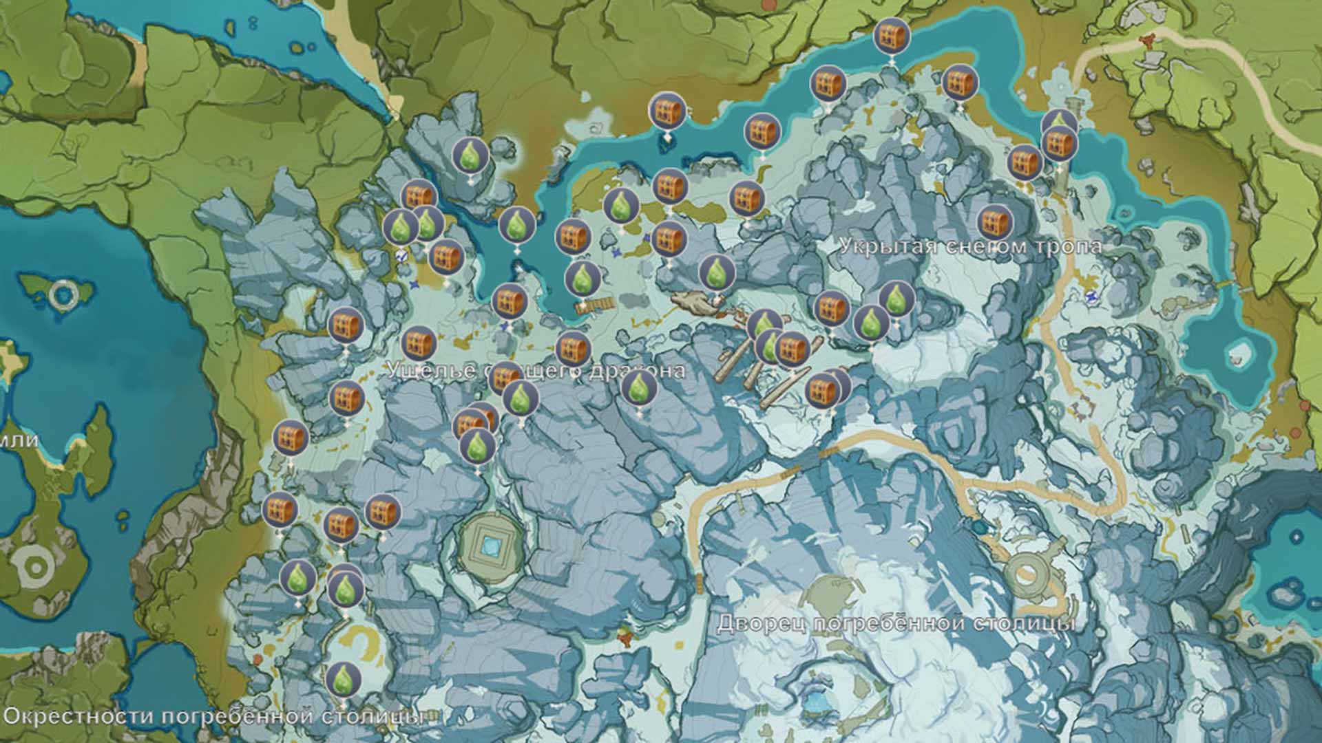 Карта Лунных амулетов и Сундуков с сокровищами в Драконьем хребте: Событие Genshin Impact «Лунное утешение»